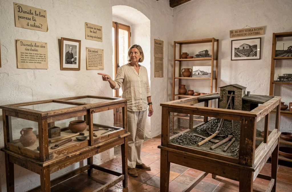 Intérieur d'un musée du patrimoine à Fuveau présentant des outils miniers et l'histoire locale provençale